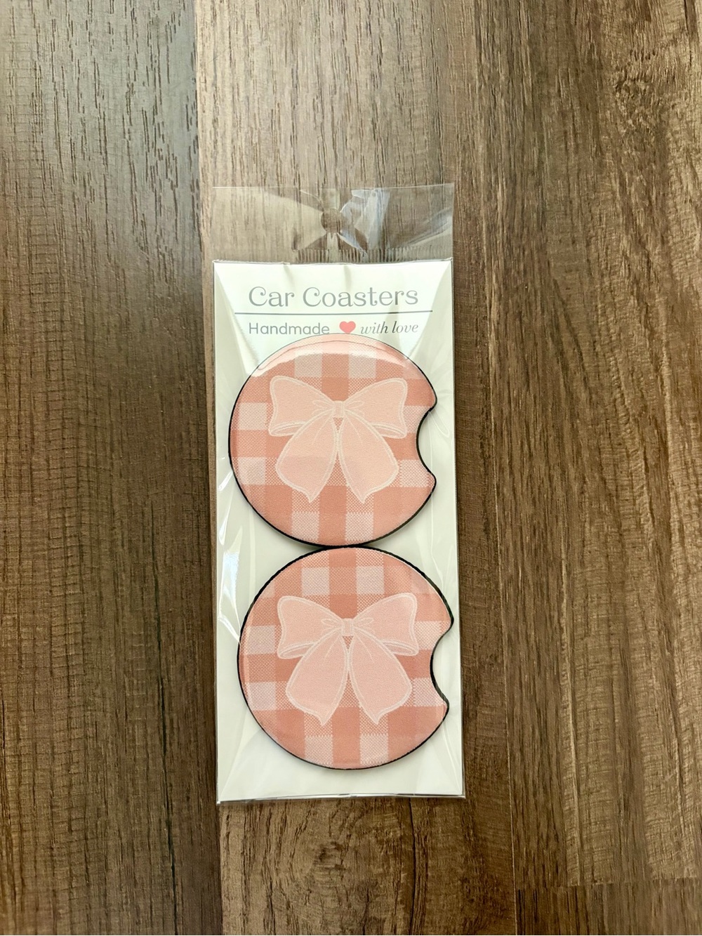 Pink Plaid Bow Car Coasters